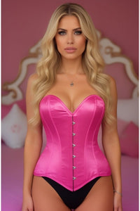 Lavish Hot Pink Satin Overbust Corset Sweetheart Neckline Busk Closure
