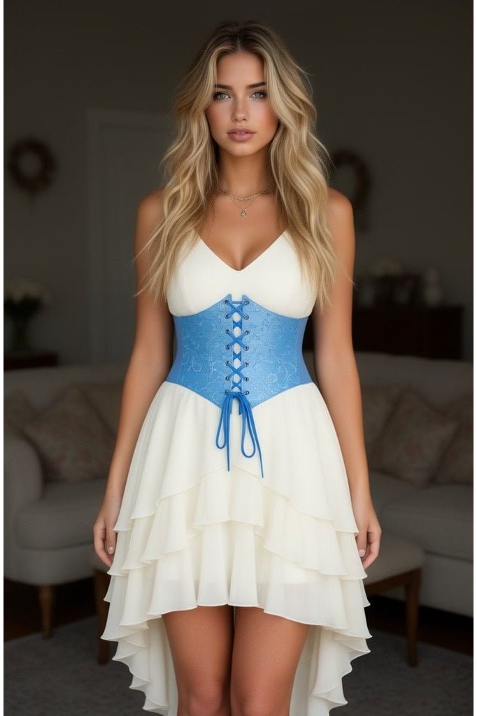 Lavish Lt Blue Brocade Corset Belt Cincher
