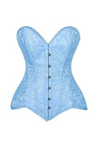 Lavish Lt Blue Brocade Overbust Corset W/Busk Closure
