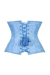 Lavish Lt Blue Brocade Waist Cincher Under Bust Corset w/Front Busk Closure