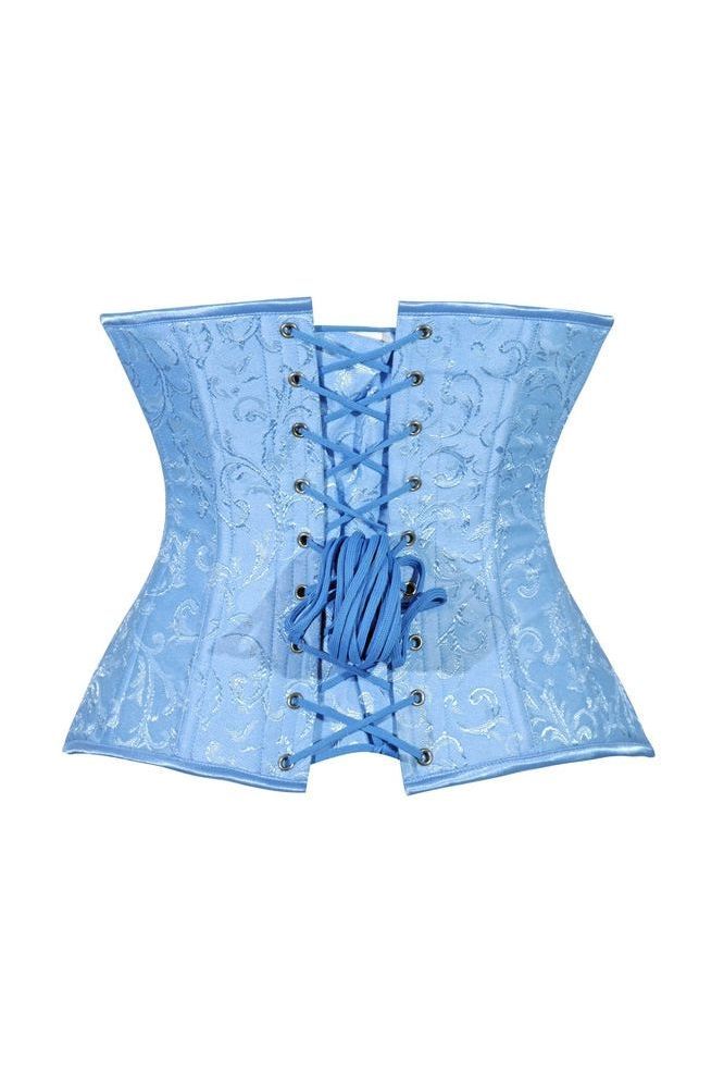 Lavish Lt Blue Brocade Waist Cincher Under Bust Corset w/Front Busk Closure