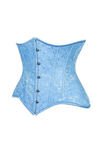 Lavish Lt Blue Brocade Waist Cincher Under Bust Corset w/Front Busk Closure
