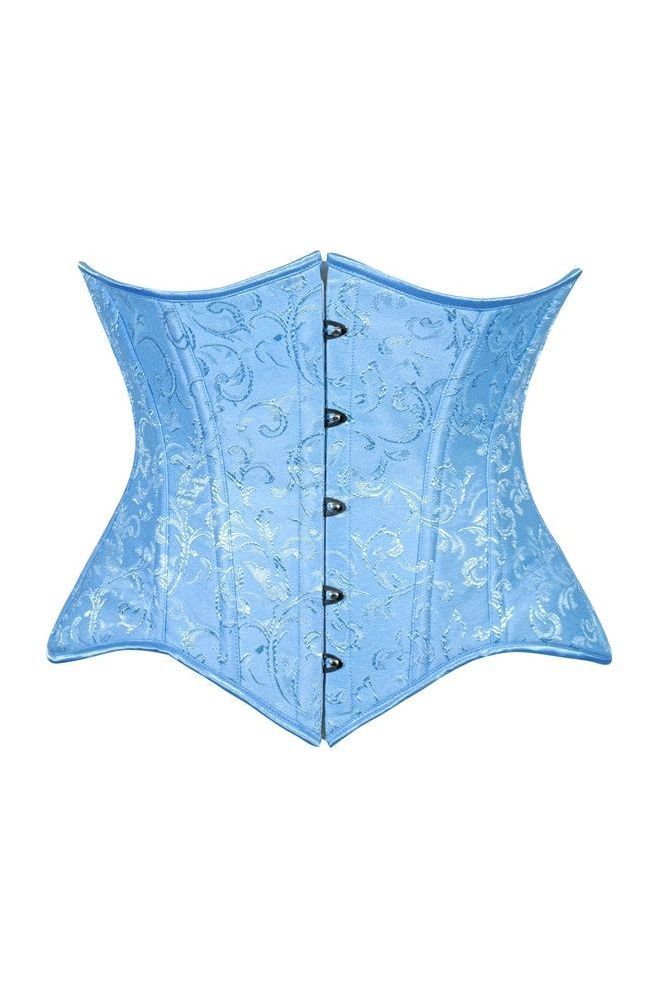 Lavish Lt Blue Brocade Waist Cincher Under Bust Corset w/Front Busk Closure