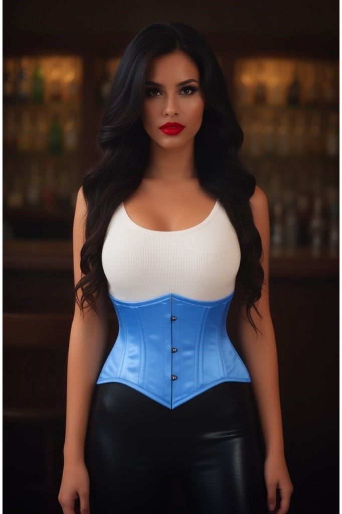 Lavish Lt Blue Satin Mini Cincher Underbust Corset Waist Cincher Busk Closure