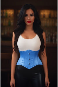 Lavish Lt Blue Satin Mini Cincher Underbust Corset Waist Cincher Busk Closure