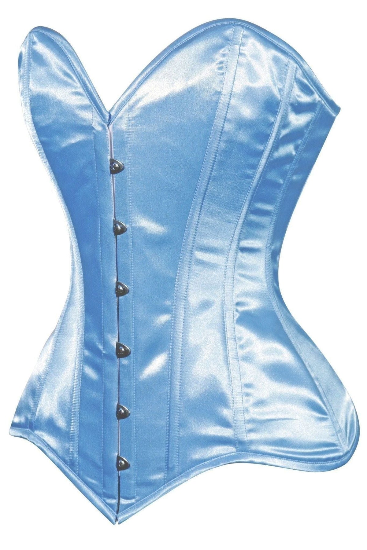 Lavish Lt Blue Satin Overbust Corset Sweetheart Neckline Busk Closure