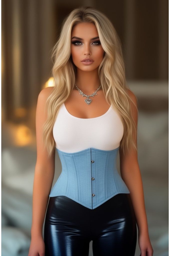 Lavish Lt Denim Mini Waist Cincher Underbust Corset Top