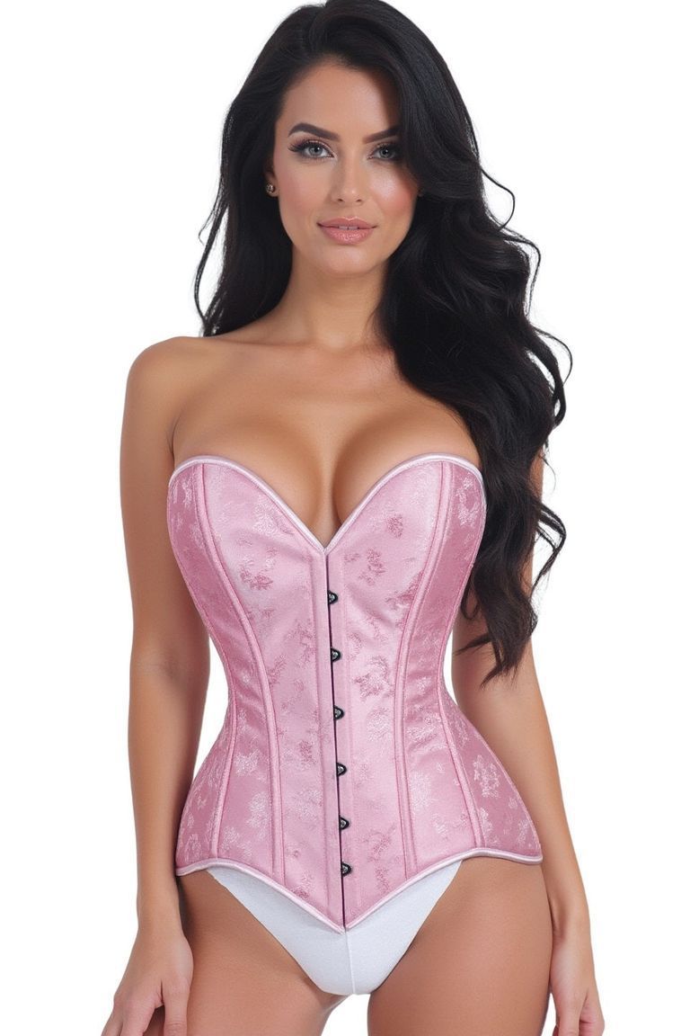 Lavish Lt Pink Brocade Overbust Corset W/Busk Closure