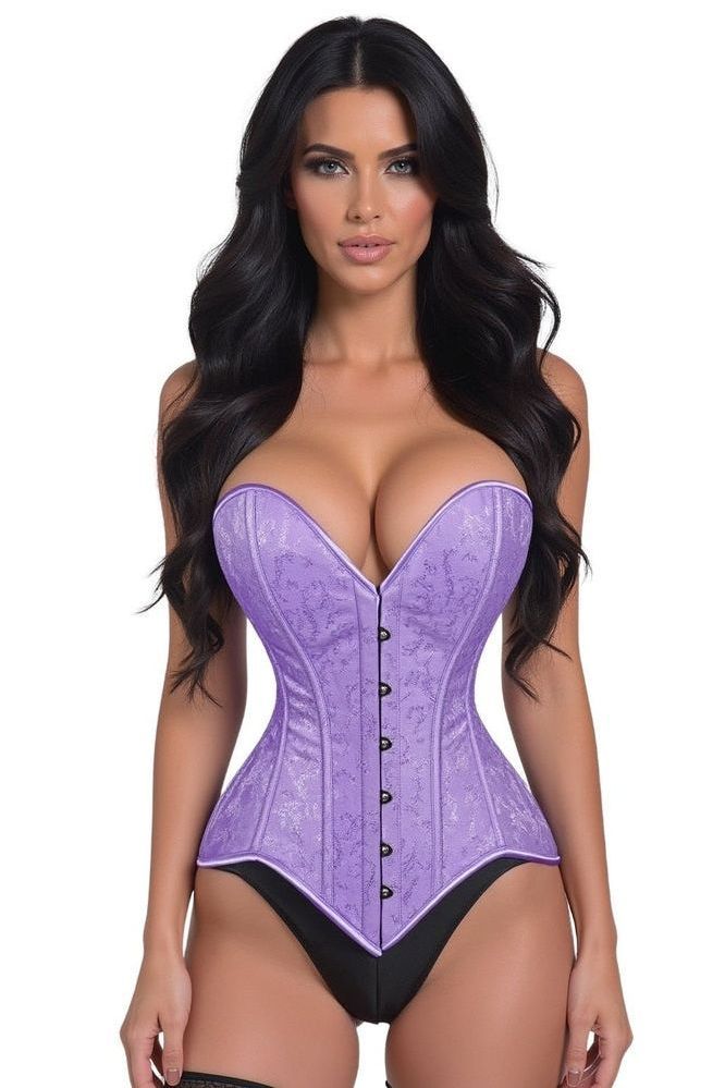 Lavish Lt Purple Brocade Overbust Corset W/Busk Closure