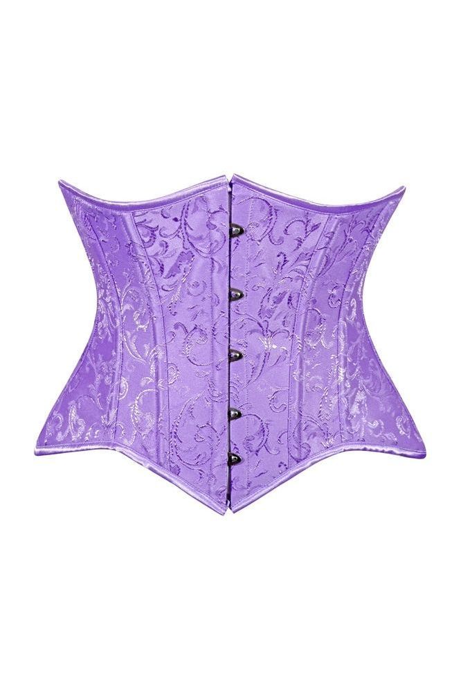 Lavish Lt Purple Brocade Waist Cincher Under Bust Corset w/Front Busk Closure