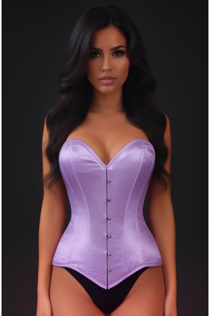 Lavish Lt Purple Satin Overbust Corset Sweetheart Neckline Busk Closure