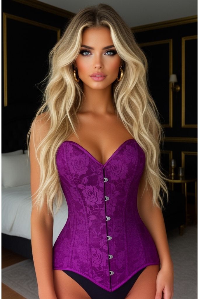 Lavish Magenta Lace Overbust Corset Sweetheart Neckline Busk Closure