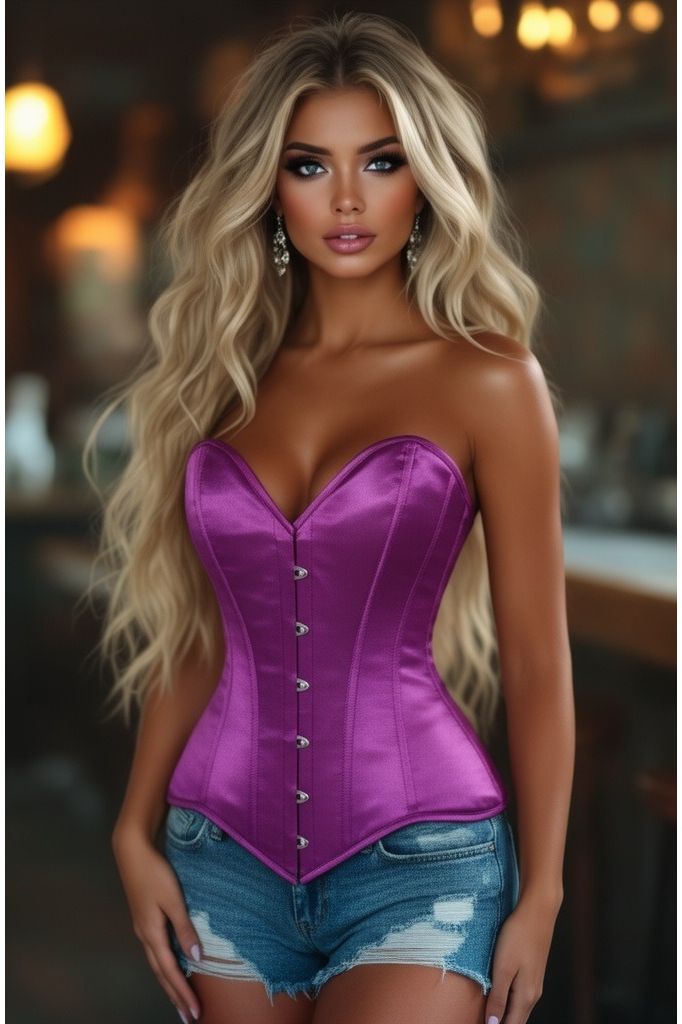 Lavish Magenta Overbust Corset Sweetheart Neckline Busk Closure