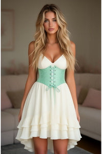 Lavish Mint Green Brocade Corset Belt Cincher