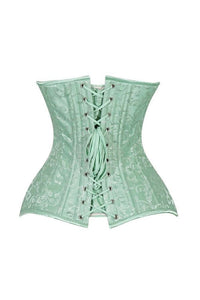 Lavish Mint Green Brocade Overbust Corset W/Busk Closure