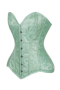 Lavish Mint Green Brocade Overbust Corset W/Busk Closure