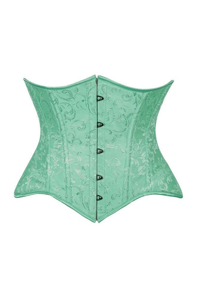 Lavish Mint Green Brocade Waist Cincher Under Bust Corset w/Front Busk Closure