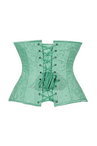 Lavish Mint Green Brocade Waist Cincher Under Bust Corset w/Front Busk Closure