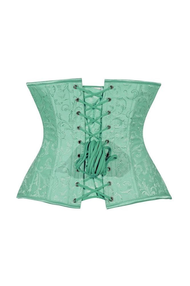 Lavish Mint Green Brocade Waist Cincher Under Bust Corset w/Front Busk Closure