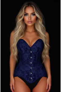 Lavish Navy Blue Lace Overbust Corset Sweetheart Neckline Busk Closure