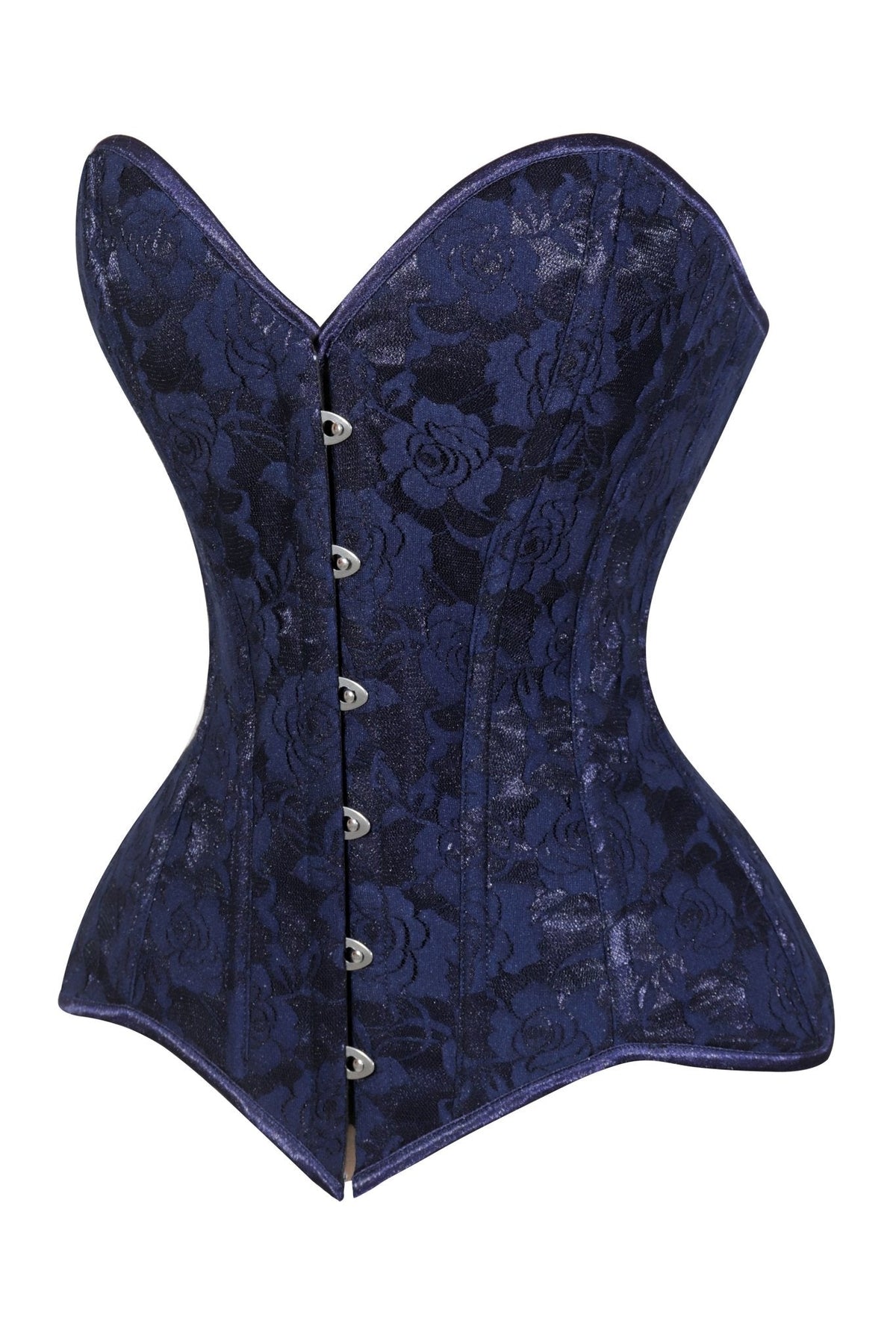 Lavish Navy Blue Lace Overbust Corset Sweetheart Neckline Busk Closure