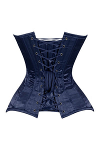 Lavish Navy Blue Satin Overbust Corset Sweetheart Neckline Busk Closure