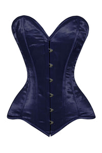 Lavish Navy Blue Satin Overbust Corset Sweetheart Neckline Busk Closure