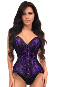 Lavish Purple/Black Lace Overbust Corset Sweetheart Neckline Busk Closure
