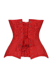Lavish Red Brocade Overbust Corset W/Busk Closure
