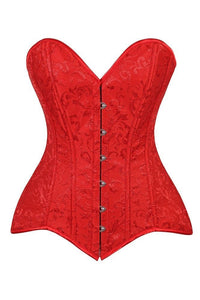 Lavish Red Brocade Overbust Corset W/Busk Closure