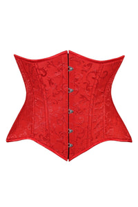 Lavish Red Brocade Waist Cincher Under Bust Corset w/Front Busk Closure