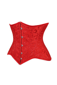 Lavish Red Brocade Waist Cincher Under Bust Corset w/Front Busk Closure