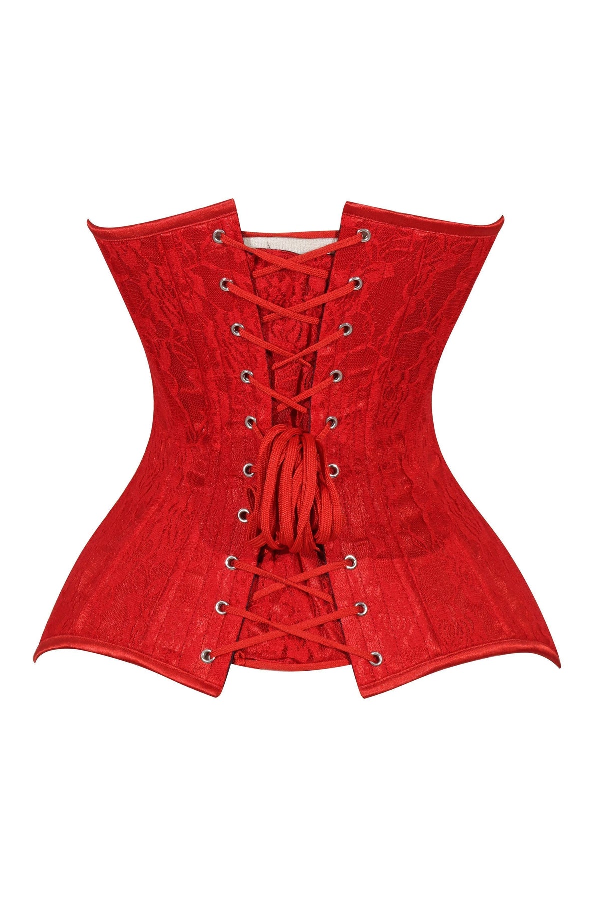Lavish Red Lace Overbust Corset Sweetheart Neckline Busk Closure