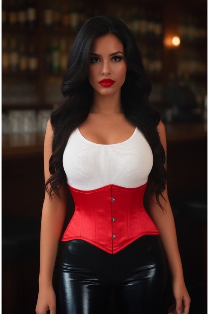 Lavish Red Satin Mini Cincher Underbust Corset Waist Cincher Busk Closure