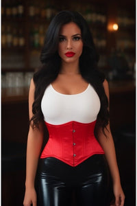 Lavish Red Satin Mini Cincher Underbust Corset Waist Cincher Busk Closure