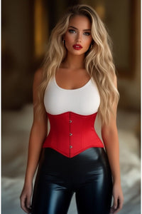 Lavish Red Satin Mini Cincher Underbust Corset Waist Cincher Busk Closure