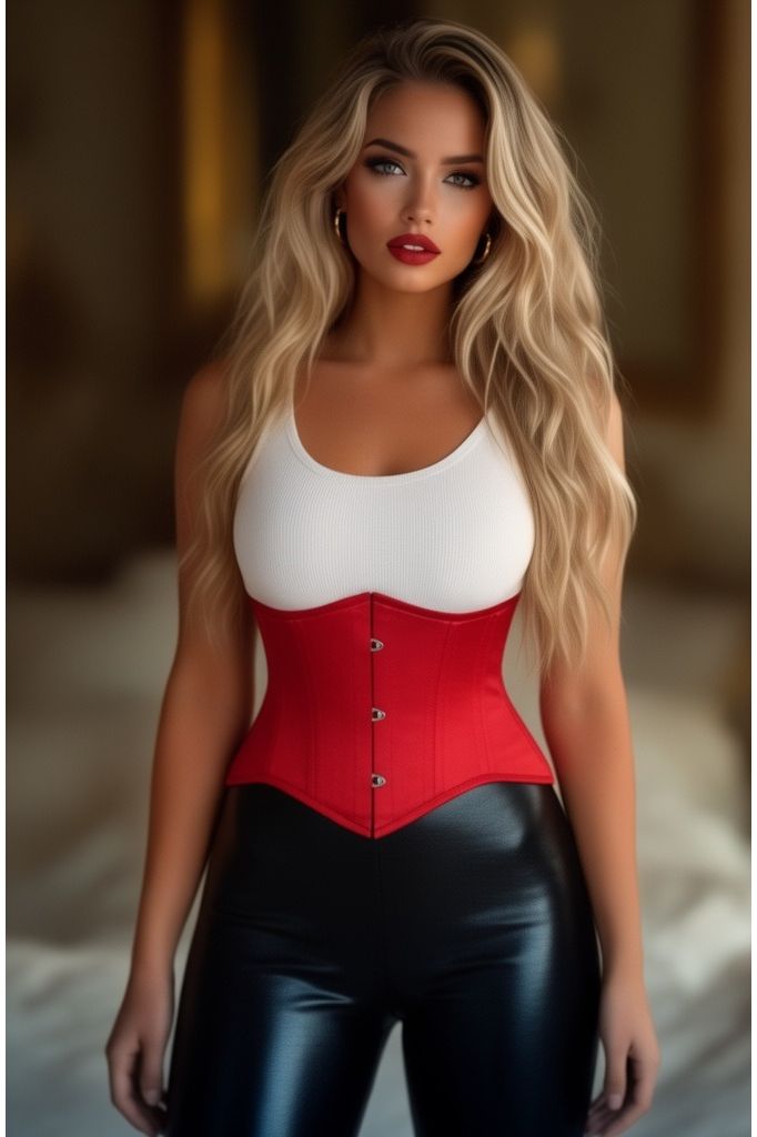 Lavish Red Satin Mini Cincher Underbust Corset Waist Cincher Busk Closure