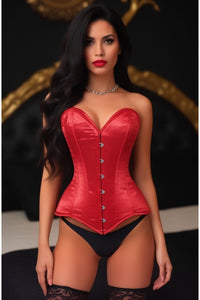 Lavish Red Satin Overbust Corset Sweetheart Neckline Busk Closure