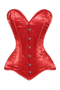 Lavish Red Satin Overbust Corset Sweetheart Neckline Busk Closure