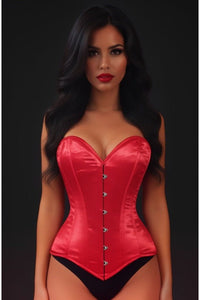 Lavish Red Satin Overbust Corset Sweetheart Neckline Busk Closure