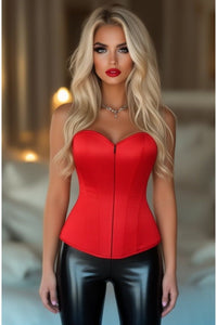 Lavish Red Satin Overbust Sweetheart Front Zipper Corset Top
