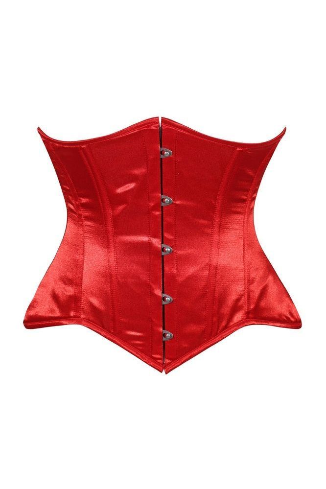 Lavish Red Satin Underbust Corset Waist Cincher Busk Closure