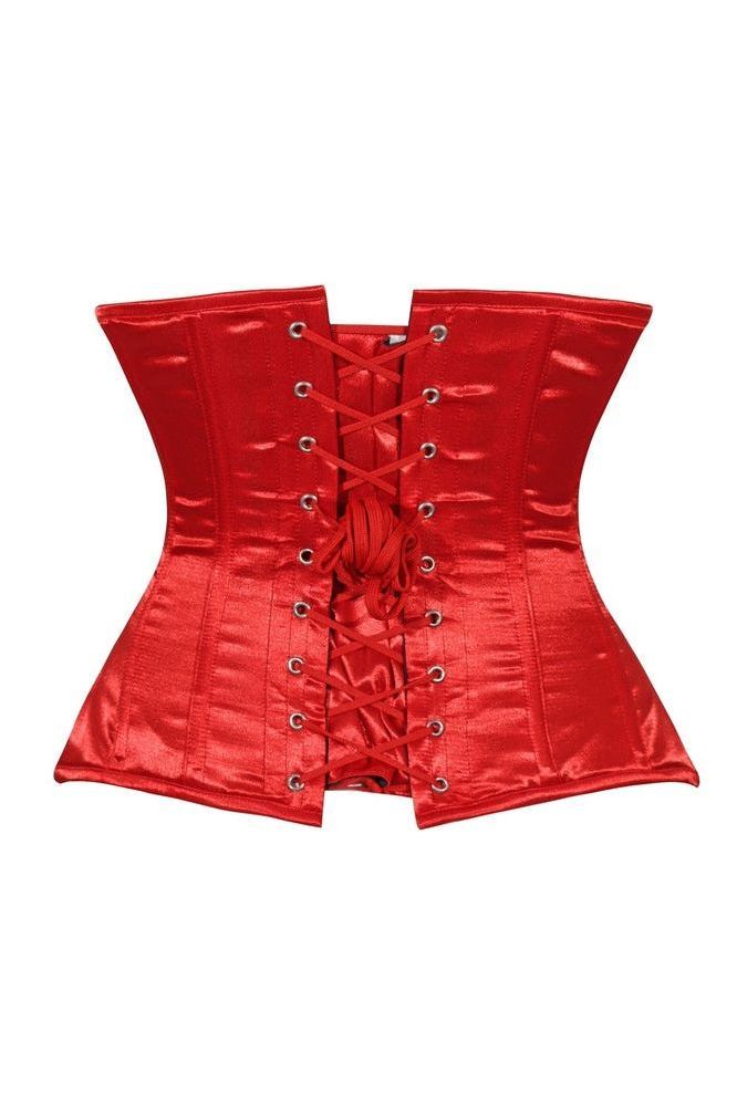 Lavish Red Satin Underbust Corset Waist Cincher Busk Closure