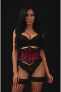 Lavish Red/Black Lace Mini Cincher Underbust Corset Waist Cincher Busk Closure