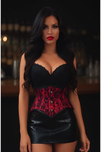 Lavish Red/Black Lace Mini Cincher Underbust Corset Waist Cincher Busk Closure