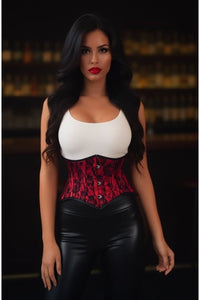 Lavish Red/Black Lace Mini Cincher Underbust Corset Waist Cincher Busk Closure