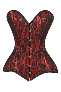 Lavish Red/Black Lace Overbust Corset Sweetheart Neckline Busk Closure