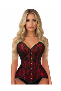 Lavish Red/Black Lace Overbust Corset Sweetheart Neckline Busk Closure