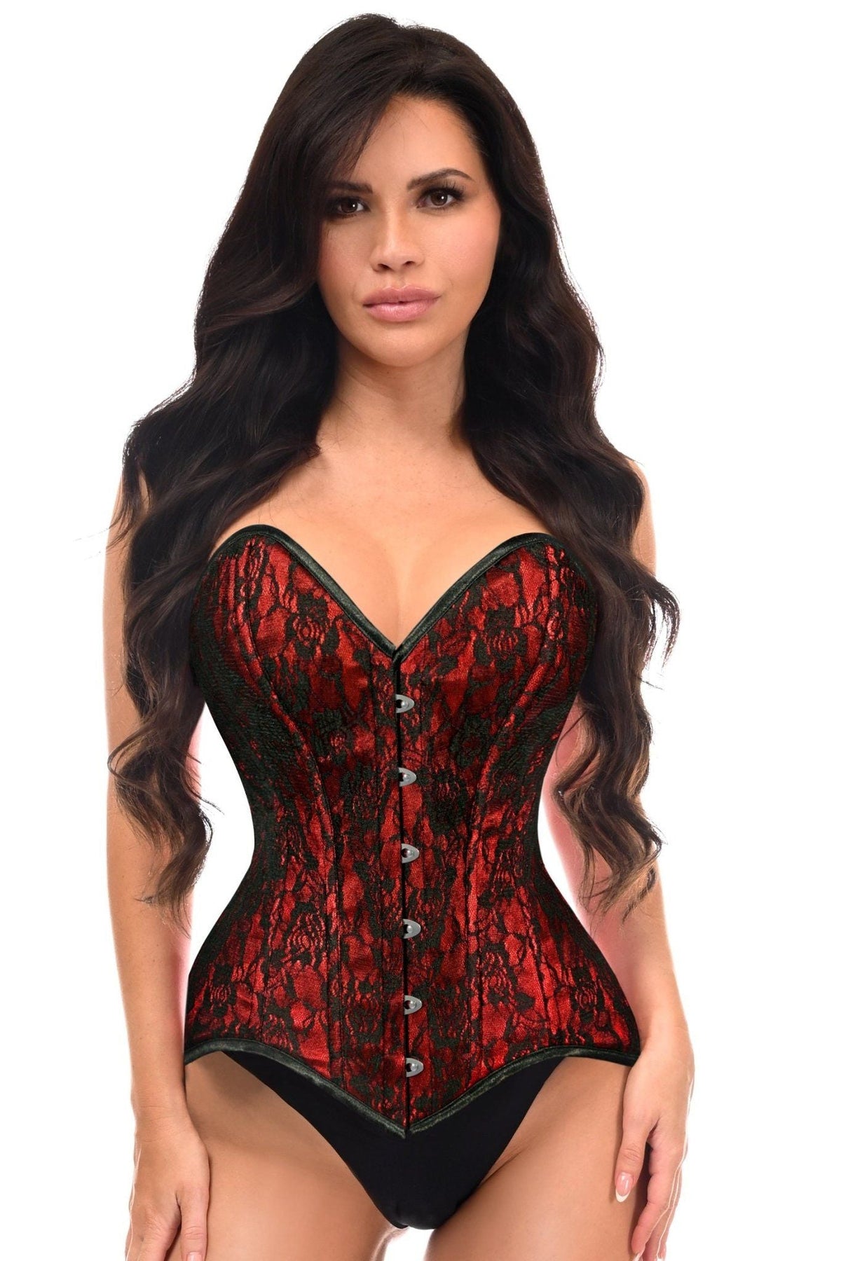 Lavish Red/Black Lace Overbust Corset Sweetheart Neckline Busk Closure