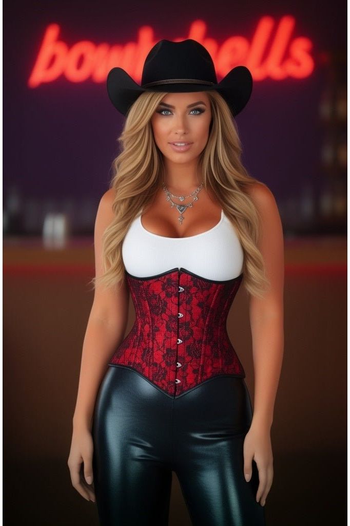 Lavish Red/Black Lace Underbust Corset Waist Cincher Busk Closure